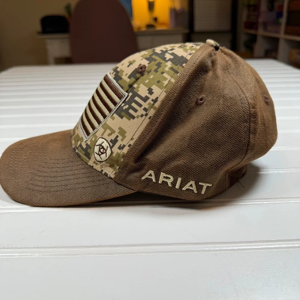 Ariat Mens Digital Camo American Flag Patch Snapback Hat Brown Western Cap